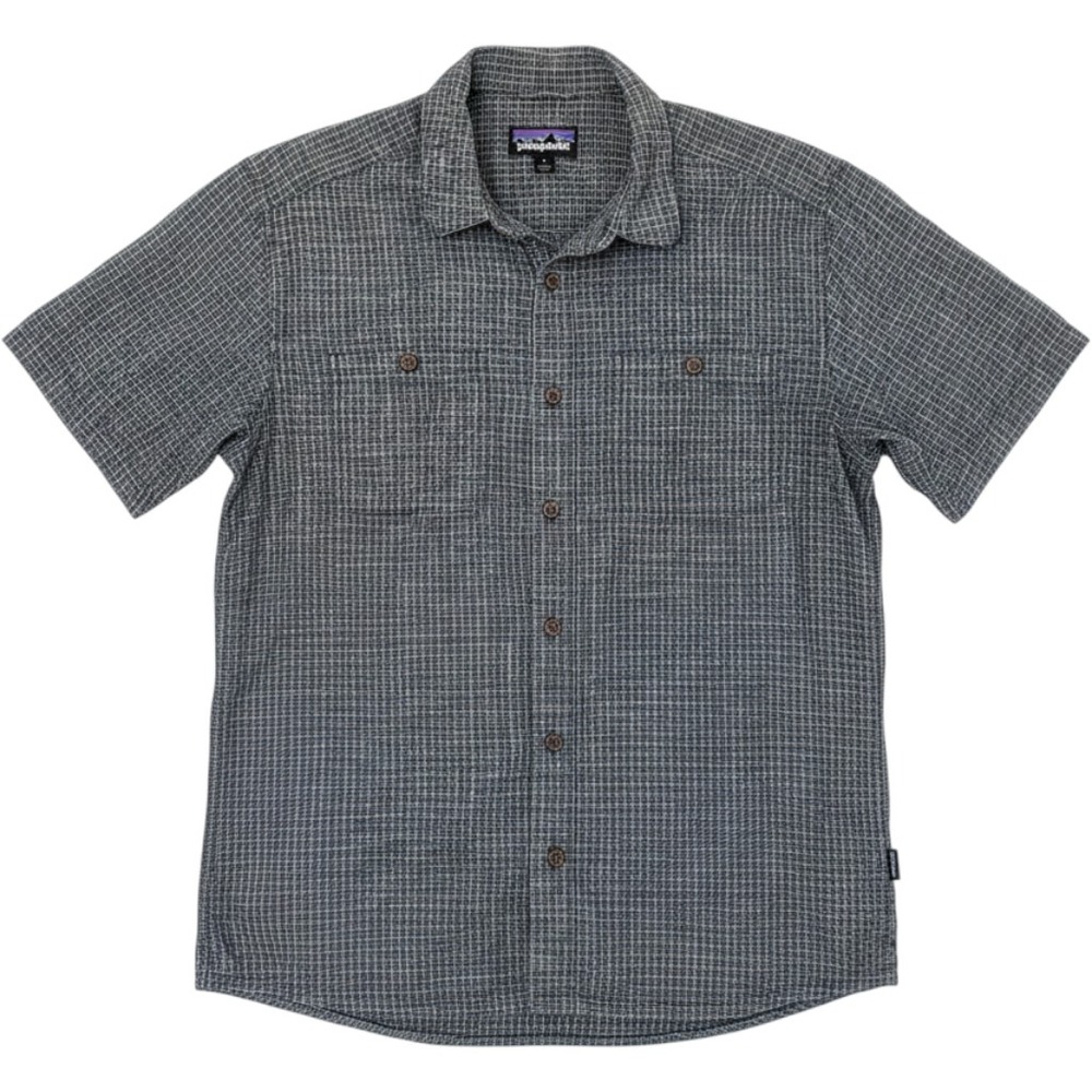Patagonia Plaid Short Sleeve Button Down Shirt Men's M Blue Grey Utility Hiking